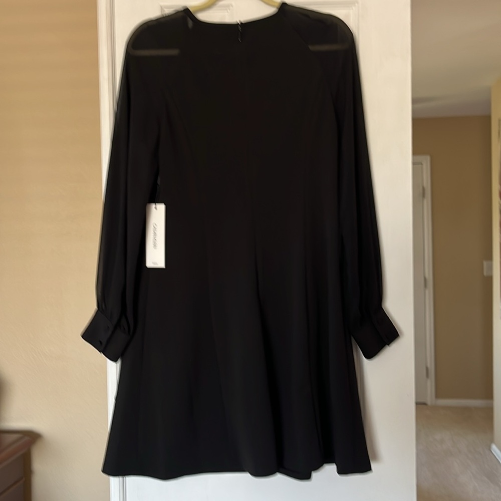 Calvin Klein Black w/Sheer  Long Sleeve Dress sz 10 - Picture 3 of 4